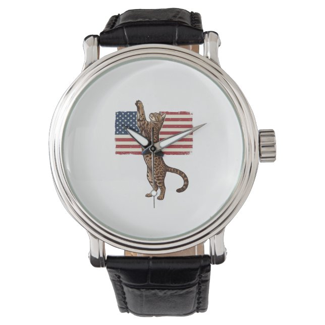 Montre Chat patriotique Drapeau américain Design vectorie (devant)