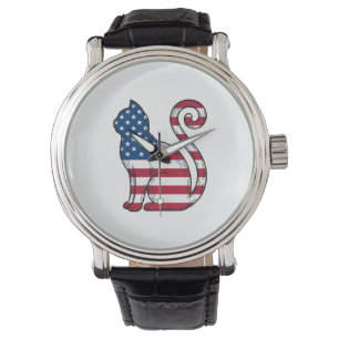 Montre Chat patriotique gravure vintage vecteur Design_1