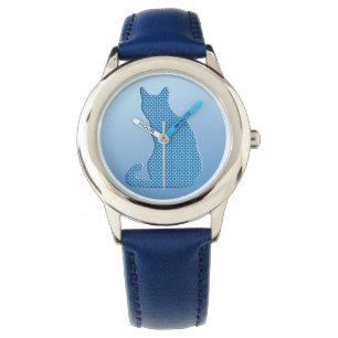 Montre Chat pointillé - nuances de bleu