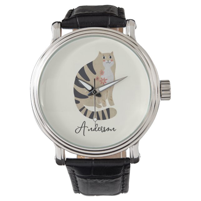 Montre Chat souriant minimaliste personnalisable (devant)