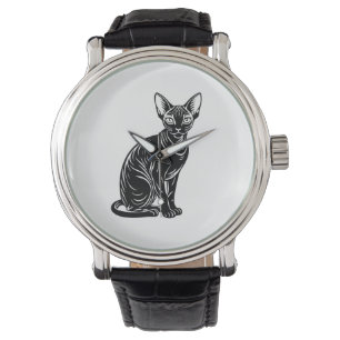 Montre Chat Sphynx Noir – Art Bold Minimaliste