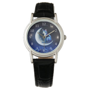 Montre Chat sur Crescent Moon bleu Chat 773