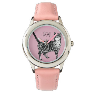 Montre Chat Tigré Pastel Chats Filles Rose Rose Pâle Anim
