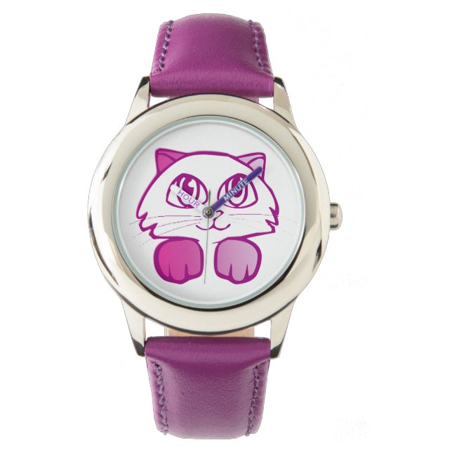 Montre Chat violette sans nombre (devant)
