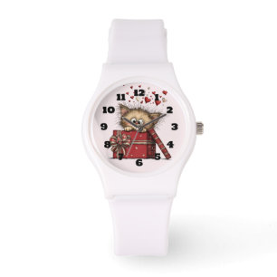Montre Chaton de dessin animé mignon avec des cœurs
