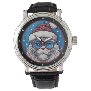Montre Chaton de fête portant un chapeau de Père Noël