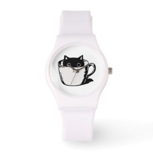 Montre Chaton noir avec nez rouge caché dans une tasse