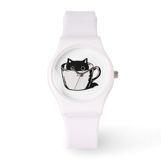 Montre Chaton noir avec nez rouge caché dans une tasse (Recto)
