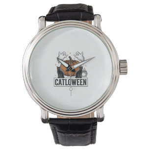 Montre Chatoween Chat Noir Fantôme Halloween Conception V