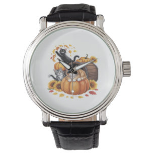 Montre Chats Automne Citrouilles Thanksgiving Sunflower O