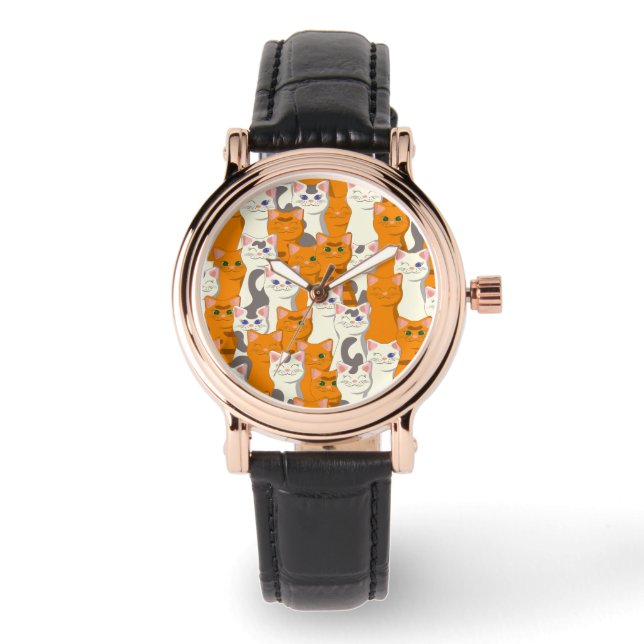 Montre Chats blancs et gingembre motif yeux verts yeux bl (Recto)