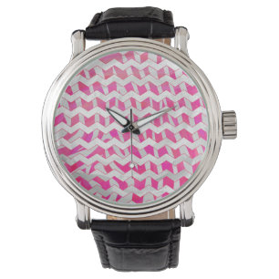 Montre Chaud rose et blanc Chevron Zebra