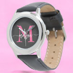 Montre Chaud rose noir moderne Script Girls Monogramme No<br><div class="desc">Accessoire avec élégance en utilisant notre Hot Pink Modern Script Girls Monogram Nom Monographie! Ce garde-temps élégant est doté d'un visage rose vif, personnalisé avec votre nom dans un script moderne chic pour un look unique et personnalisé. Parfait pour ajouter une pop de couleur à n'importe quelle tenue, il combine...</div>