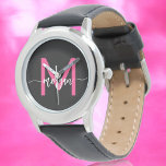 Montre Chaud rose noir moderne Script Girls Monogramme No<br><div class="desc">Accessoire avec élégance en utilisant notre Hot Pink Modern Script Girls Monogram Nom Monographie! Ce garde-temps élégant est doté d'un visage rose vif, personnalisé avec votre nom dans un script moderne chic pour un look unique et personnalisé. Parfait pour ajouter une pop de couleur à n'importe quelle tenue, il combine...</div>
