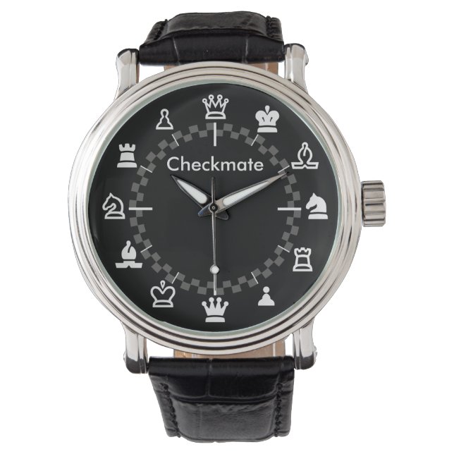 Montre Checkmate Chess Watch - damier sur noir (devant)