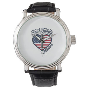 Montre Chemise croix patriotique Liberté Famille Foi Cœur