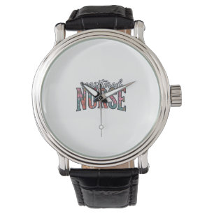 Montre Chemise de typographie florale vintage d'infirmièr