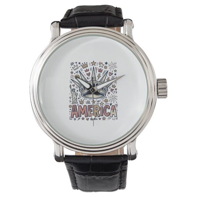 Montre Chemise Patriotique Couronne Liberté Vintage Améri (devant)