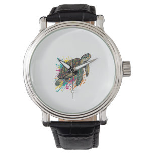 Montre Chemise Vintage Gravure Tortue de Mer Color Splash