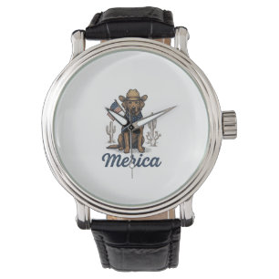 Montre Chemise Vintage Merica Cowboy Chien Drapeau Améric