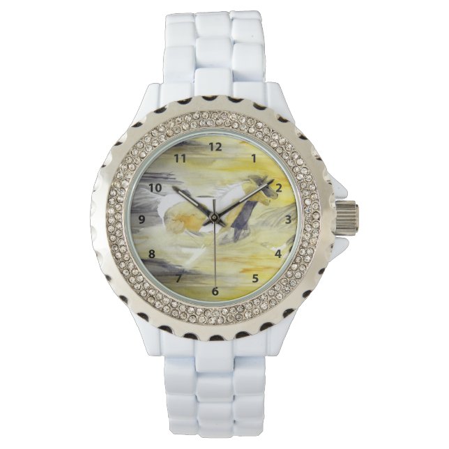 Montre Cheval Abstrait gris et jaune (devant)