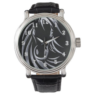 Montre Cheval argenté tête sur noir