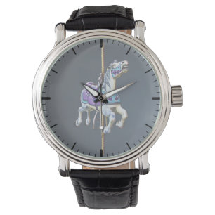 Montre Cheval de carrousel habillé en lavande et bleu