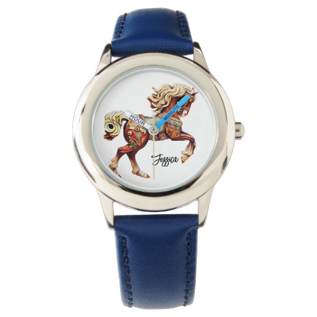 Montre Cheval en bois orné (devant)