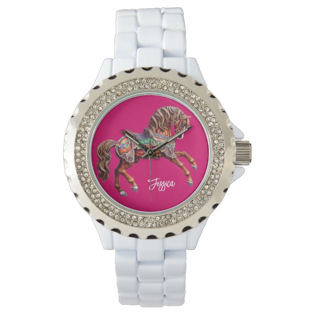 Montre Cheval en bois orné (devant)