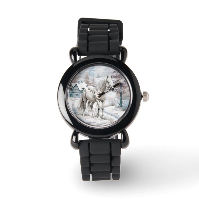 Montre Cheval hiver scène neige forêt Noël (Recto)