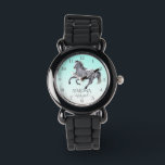 Montre Cheval portrait pony filles surveiller enfants app<br><div class="desc">Cheval portrait pony filles cheval montre pour enfants galopant appaloosa gris argenté cheval turquoise ombre arrière - plan,  beau cadeau personnalisé pour les amateurs de cheval.</div>