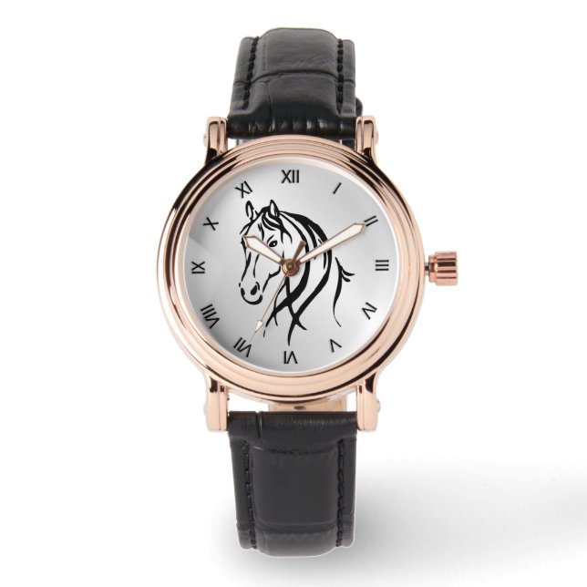 Montre Cheval Tête en argent avec chiffres romains (Recto)