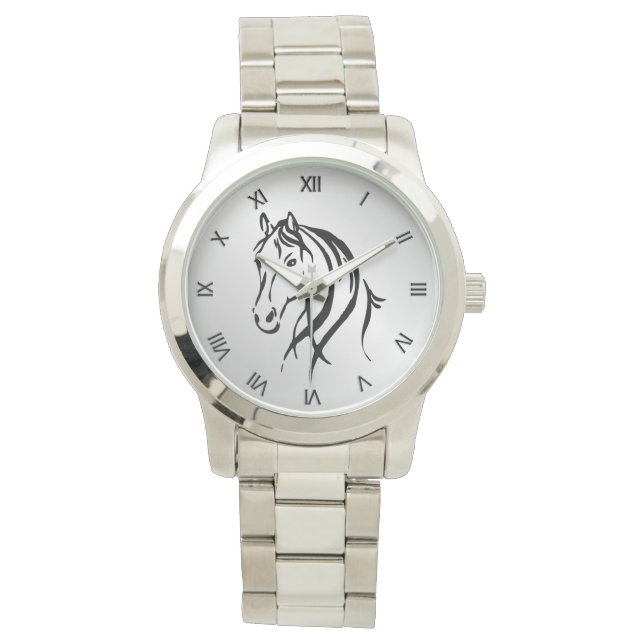Montre Cheval Tête en argent avec chiffres romains (devant)