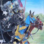 Montre chevaliers médiévaux jouant sur l'art historique d<br><div class="desc">Cette montre unique et très cool a l'un de mes tableaux préférés, les chevaliers jouant sur la peinture à cheval est intitulé "Les Quatre Chevaliers de la Fête de la Forêt". Je l'ai peinte à partir d'une photo que j'ai prise quand j'étais au Forest Festival sur Chingford Plains au Royaume-Uni....</div>