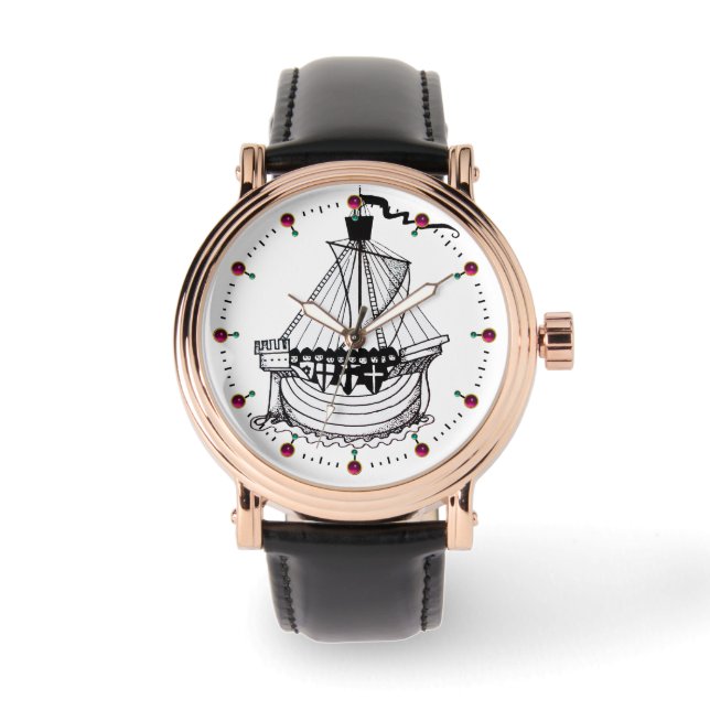 Montre CHEVALIERS MODÈLE NAVIRE Noir Blanc Nautique (Recto)