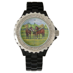 Montre Chevaux Du Quartier De La Baie Brown Dans Les Pâtu