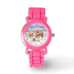 Montre Chevaux Du Quartier Palomino En Neige