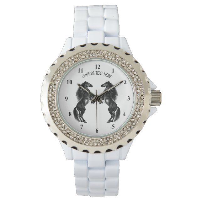 Montre Chevaux sauvages noirs droits - Ajouter votre text (devant)