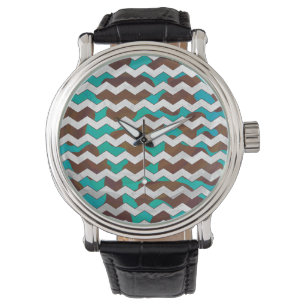 Montre Chevron Cow Impression Brown et Turquoise