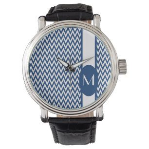 Montre Chevron Design élégant de la marine avec monogra