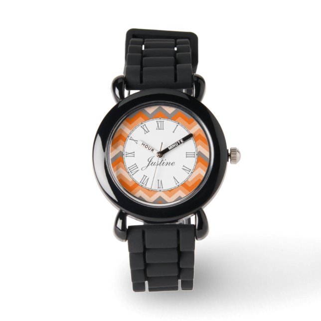 Montre Chevron orange et gris marque bracelet (Recto)