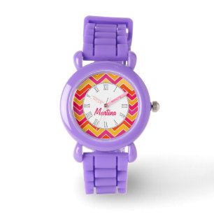 Montre Chevron orange, rose et rouge nom d'impression bra