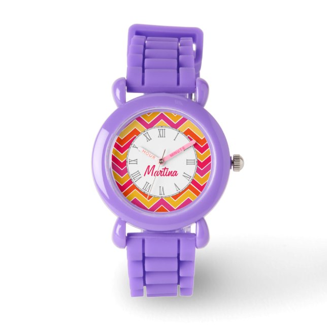 Montre Chevron orange, rose et rouge nom d'impression bra (Recto)