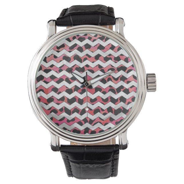 Montre Chevron rose et noir Dalmation (devant)