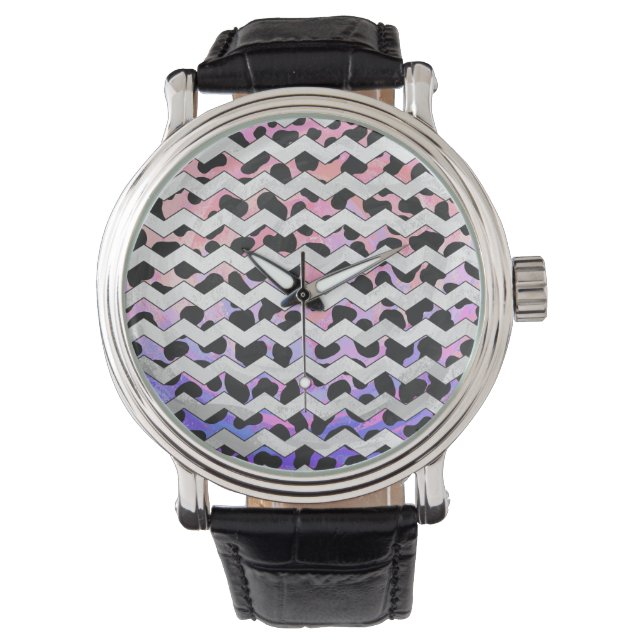 Montre Chevron rose et noir Dalmation (devant)