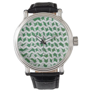 Montre Chevron Zebra Green et White Print