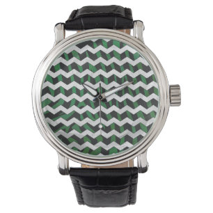 Montre Chevron Zèbre Imprimé Noir et Vert