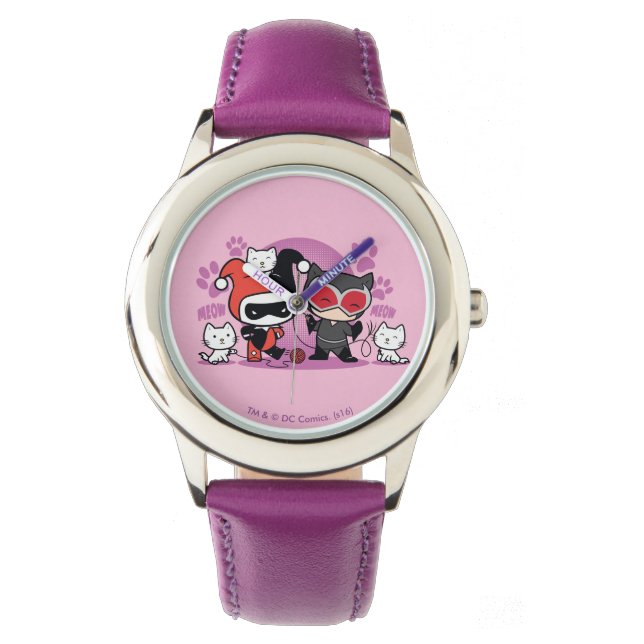 Montre Chibi Harley Quinn & Chibi Catwoman Avec Chats (devant)