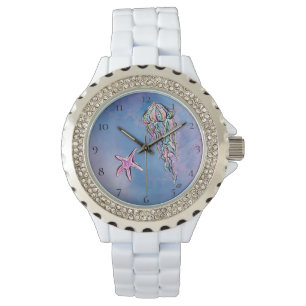 Montre *~* Chic Aquarelle Plage Mer Jelly Poisson étoile