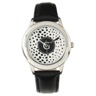 Montre Chic noir blanc cheetah imprimer motif monogramme